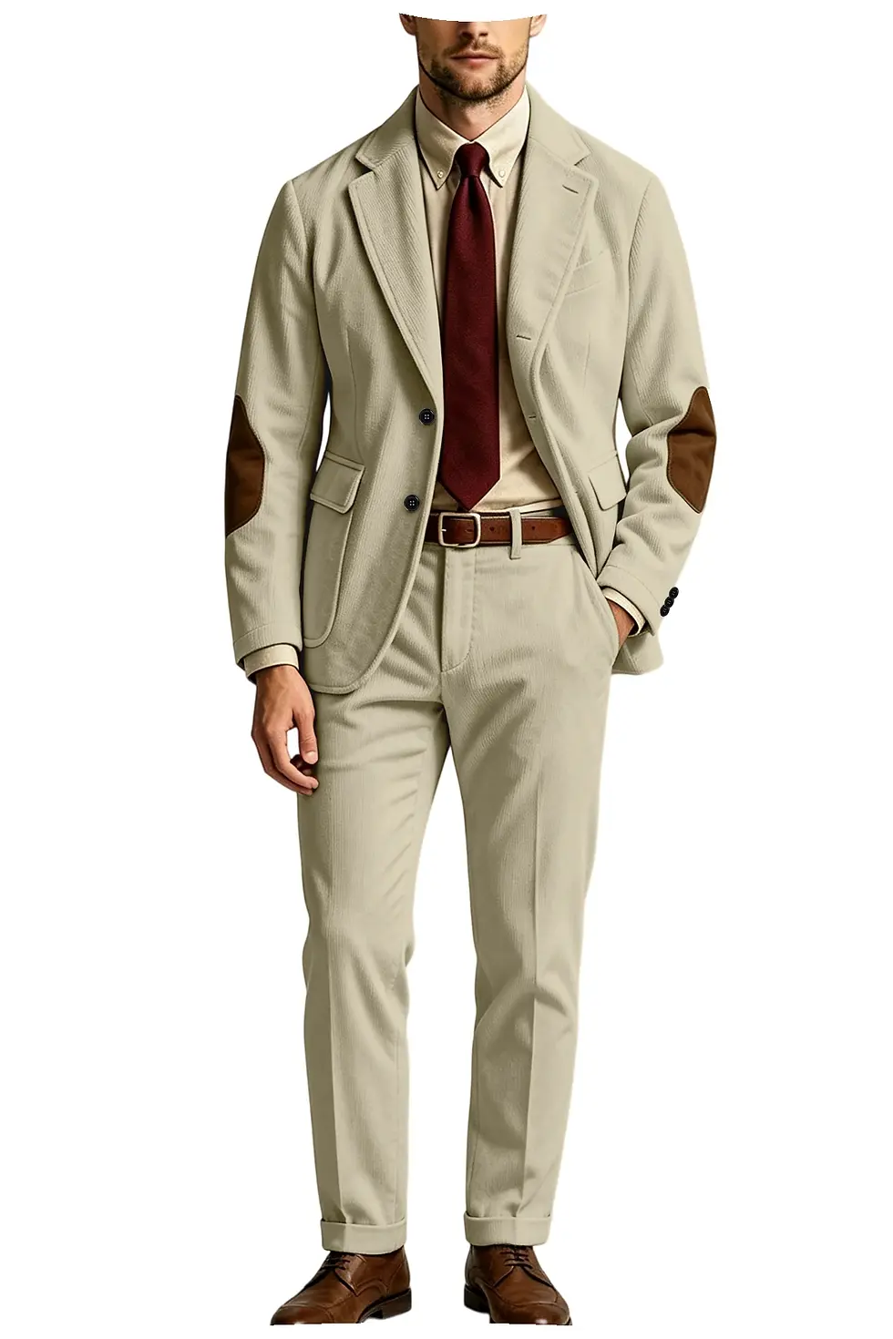 Thumbnail: Men's Corduroy 2-Piece Suit With Elbow Patches Blazer and Pants