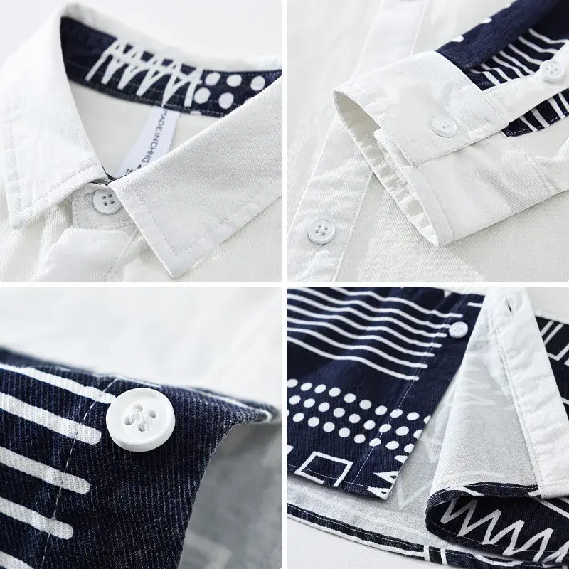 Thumbnail: 2410 Spring Casual Shirts Man Long Sleeved Solid Color Lapel Patchwork Size m