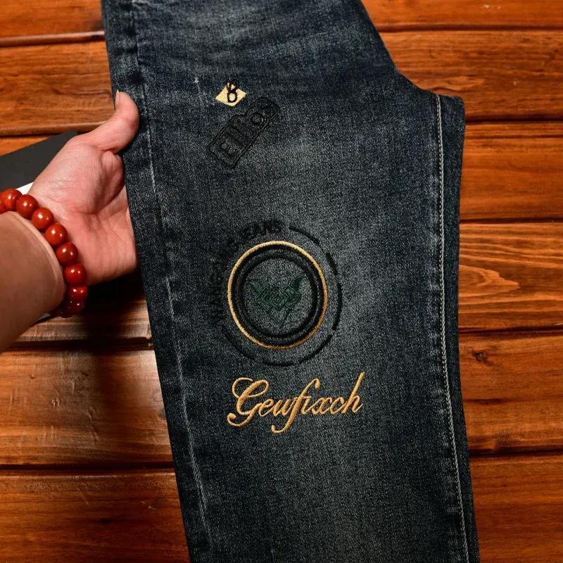 Thumbnail: High End Embroidered Jeans for Men, Autumn Style, Handsome Slim Fit Size 32