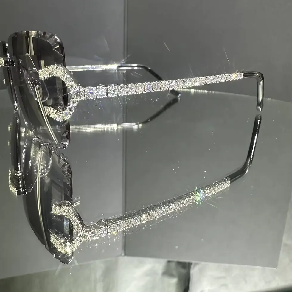 Thumbnail: Oversized Square Rimless Sunglasses With Crystal Decor Bridge