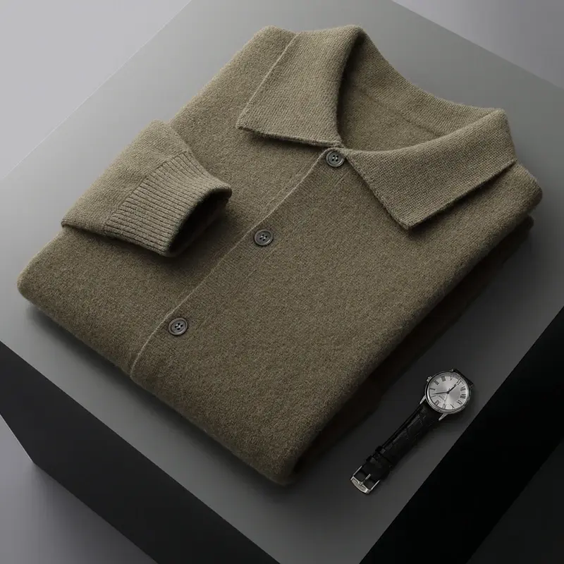 Thumbnail: Men's 100% Merino Wool Cardigan Autumn Winter Cashmere