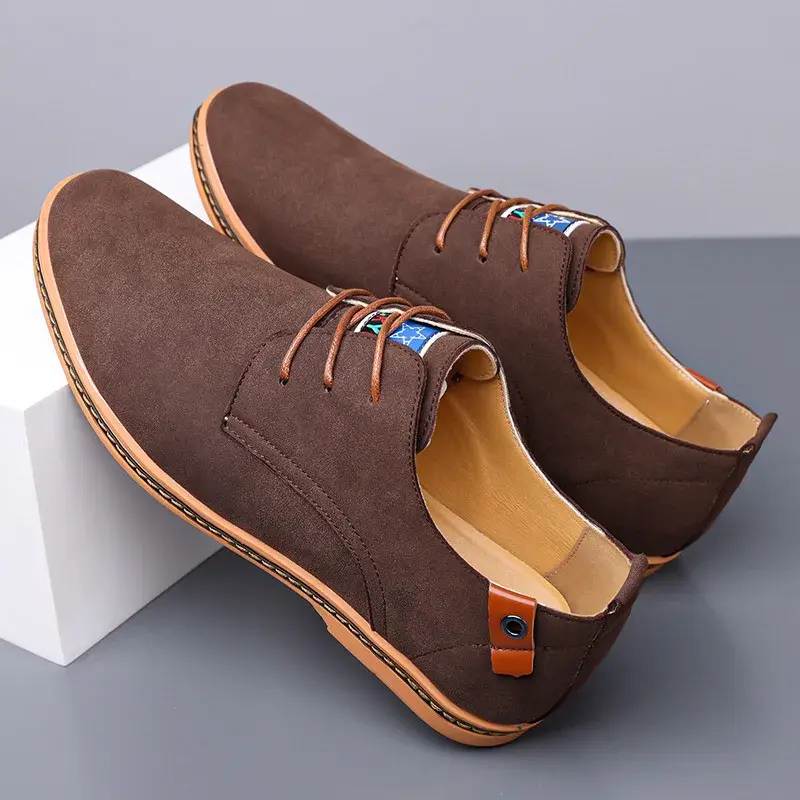 Thumbnail: Men's Suede Leather Casual Lace-Up Shoes Rubber Sole Sizes 38-50