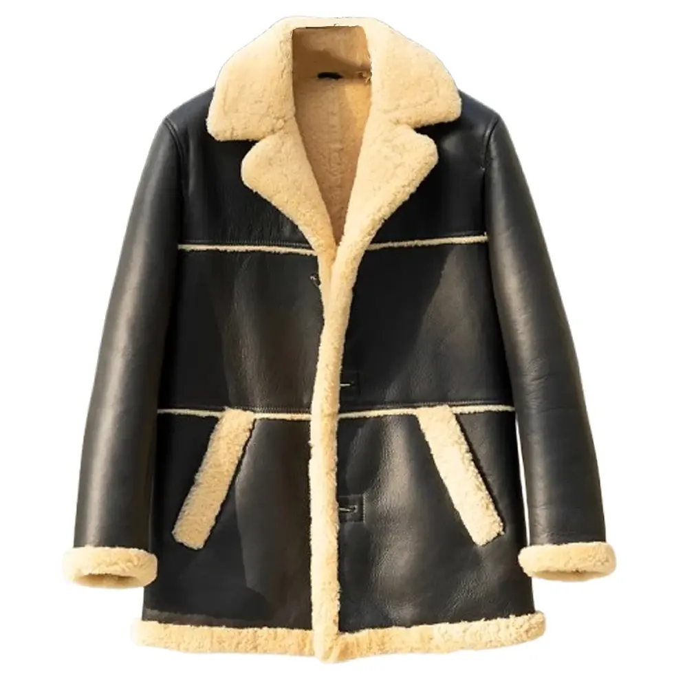 Thumbnail: Denny&Dora Men's Black Shearling Leather Jacket With Wool Lining