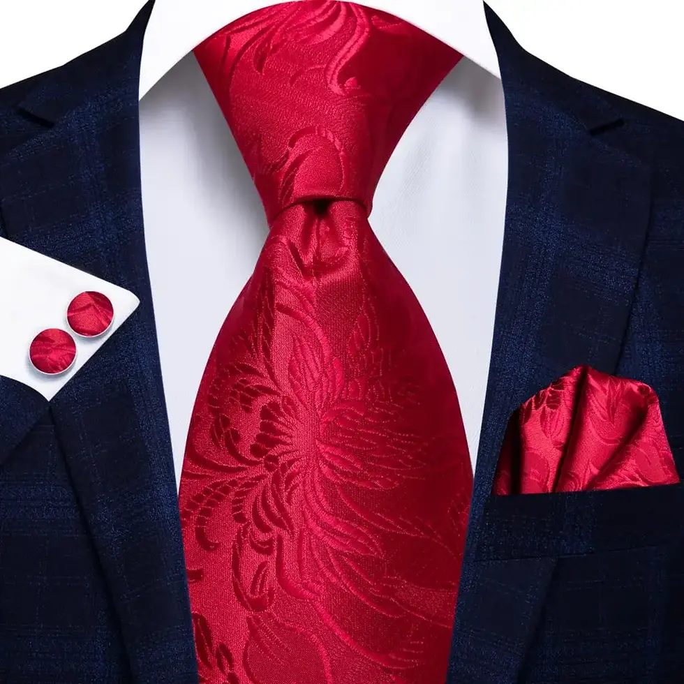 Thumbnail: Designer Red Burgundy Plaid Wedding Tie for Men Handky Cufflinks