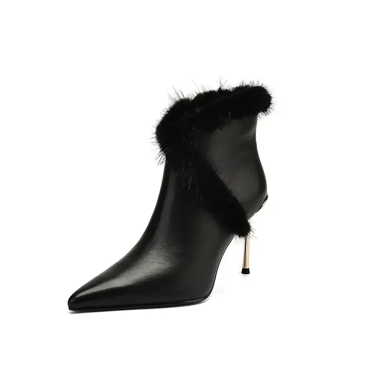 Miniatura: Luxury Black Leather Women Ankle Boots Sexy Pointed Toe Size 35
