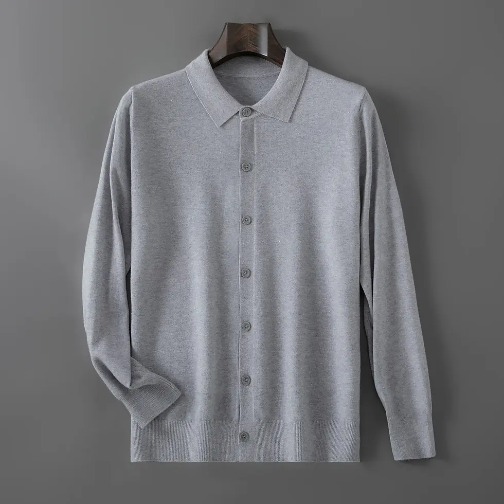 Thumbnail: Men's 100% Merino Wool Knit Sweater Cardigan with Shirt Collar