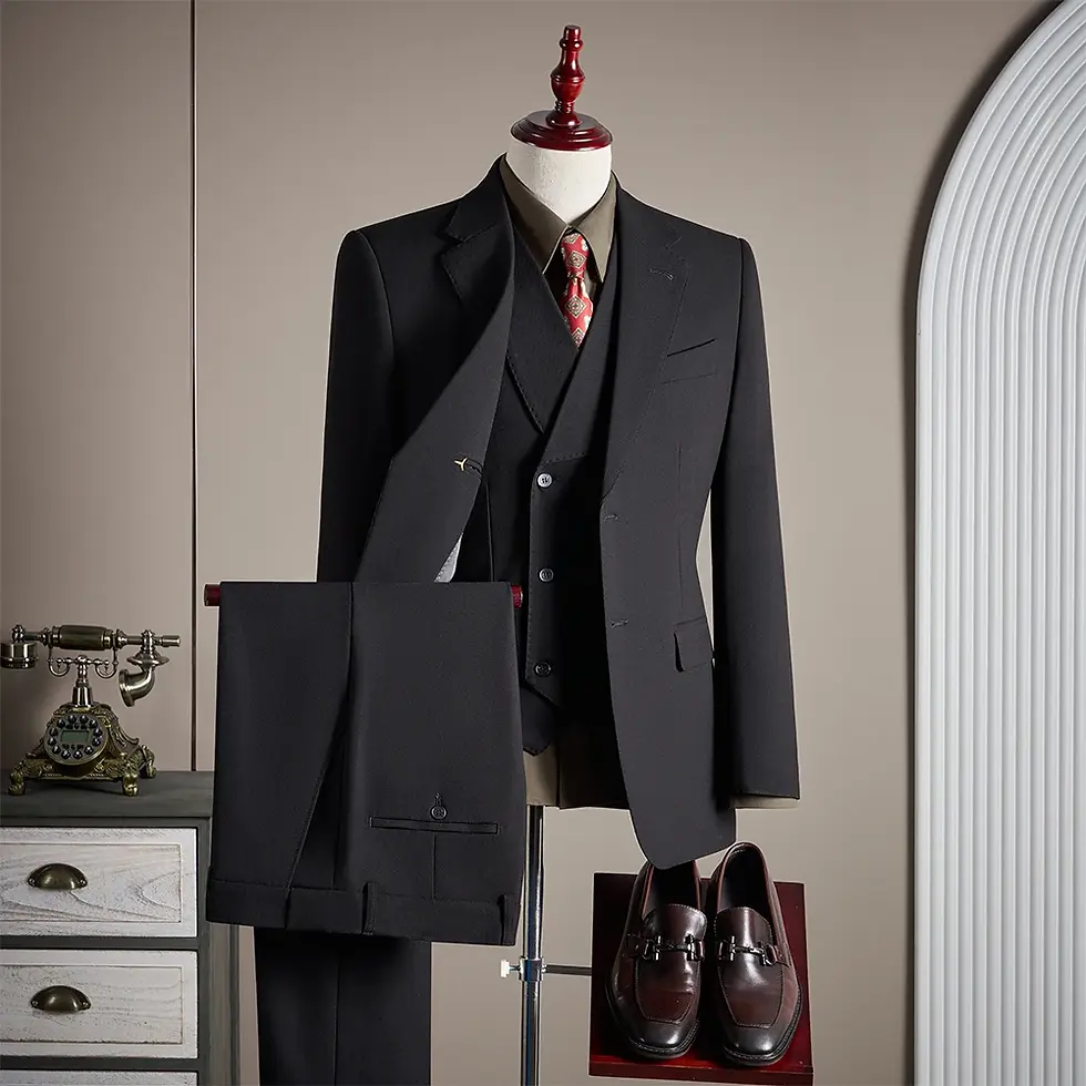 Thumbnail: High-End Men's Wool Suit Set, Fashionable and Cool Solid Colour Size M