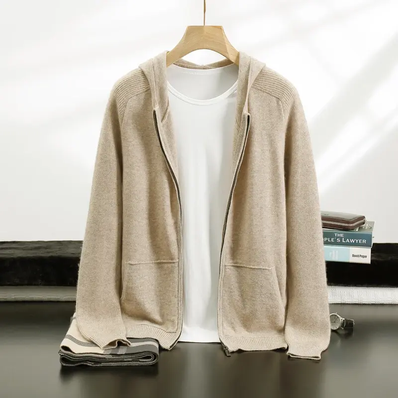 Miniatura: New 100% Cashmere Suit for Men Knitted Hooded CardIgan + Pants Size S