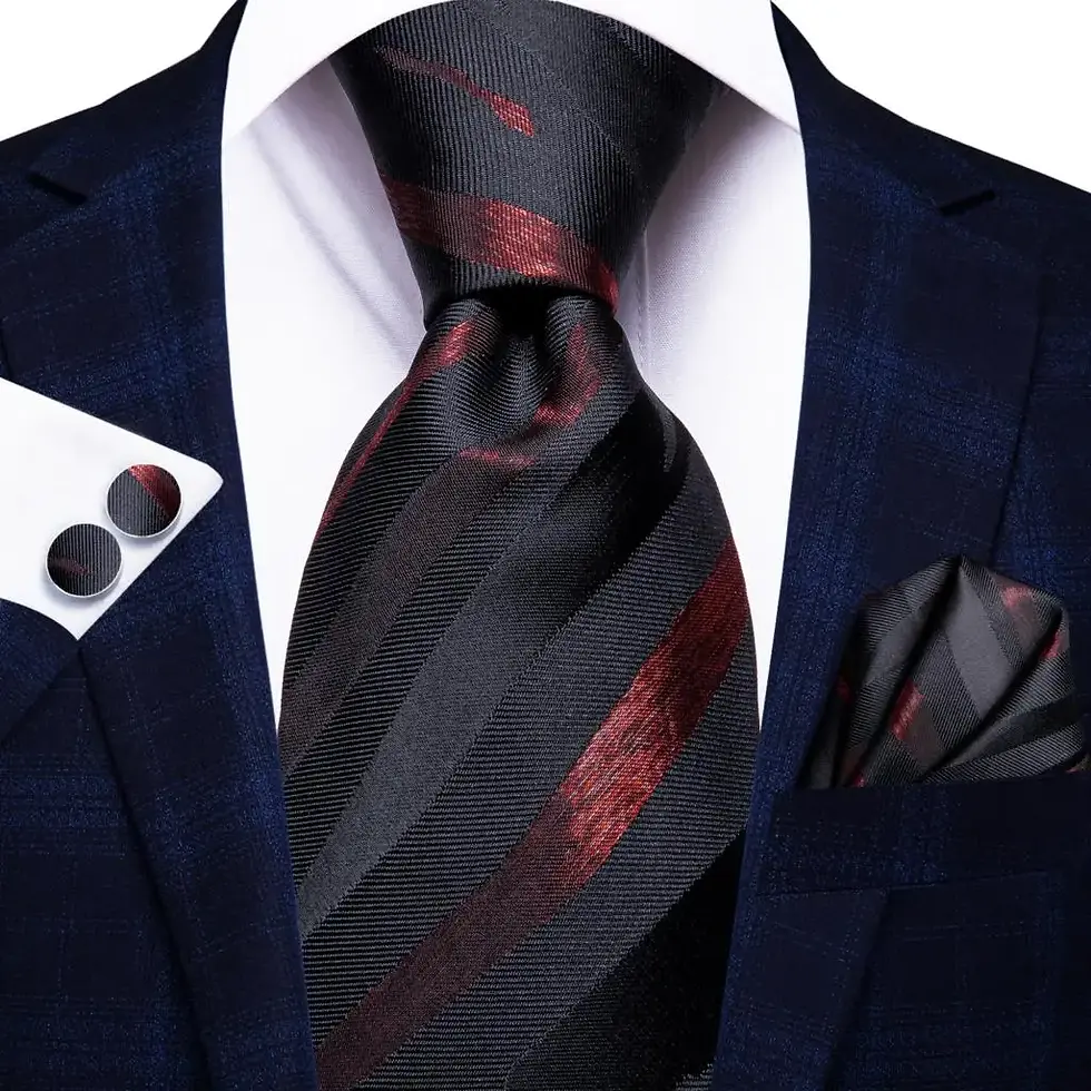 Thumbnail: Designer Red Burgundy Plaid Wedding Tie for Men Handky Cufflinks