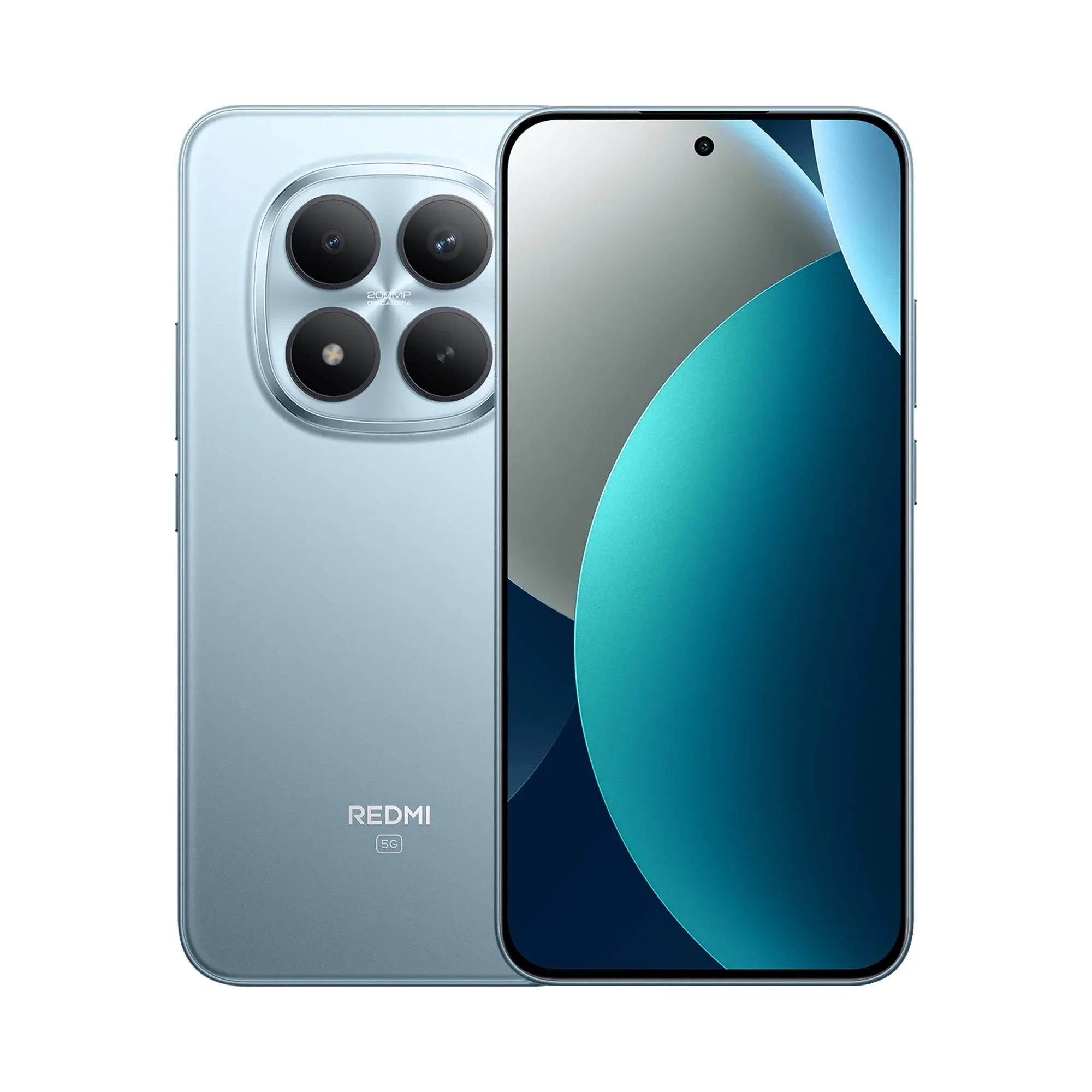 Silver smartphone with four rear cameras and a black front display. Minimalist design with circular patterns.