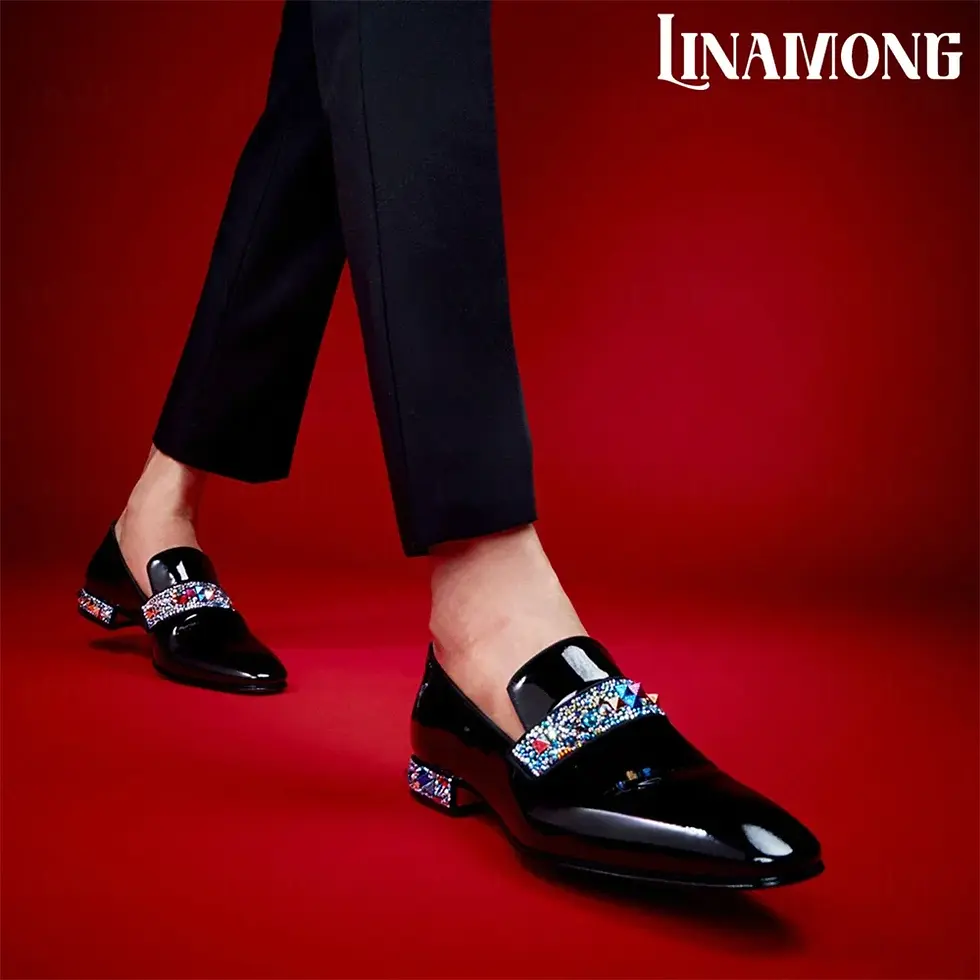 Thumbnail: Luxurious Rhinestone Gemstone Loafers Crystal Band Patent Leather