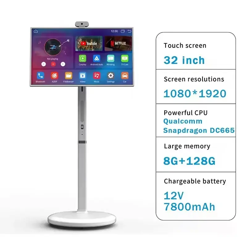 Thumbnail: Factory Price 32 Inch Portable Touch Screen Smart Tv 8+128G Wifi Screen Casting