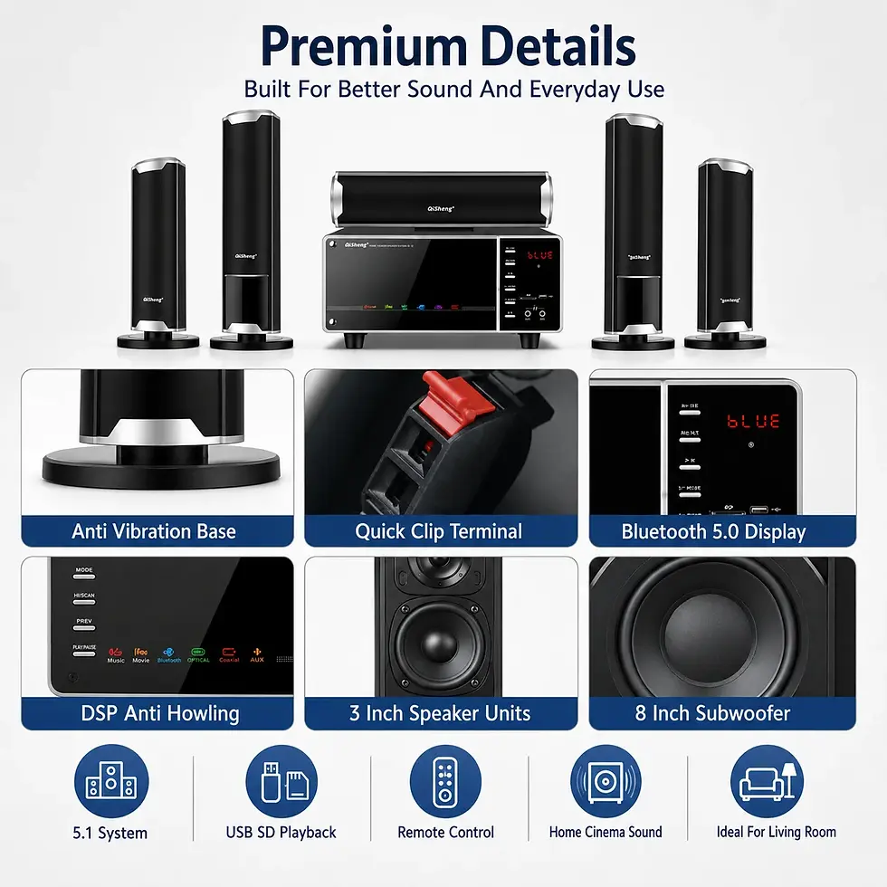 サムネイル： Speakers Set 1000W 5.0 Bluetooth Speaker Analog 5.1 Home Theatre Surround Sound