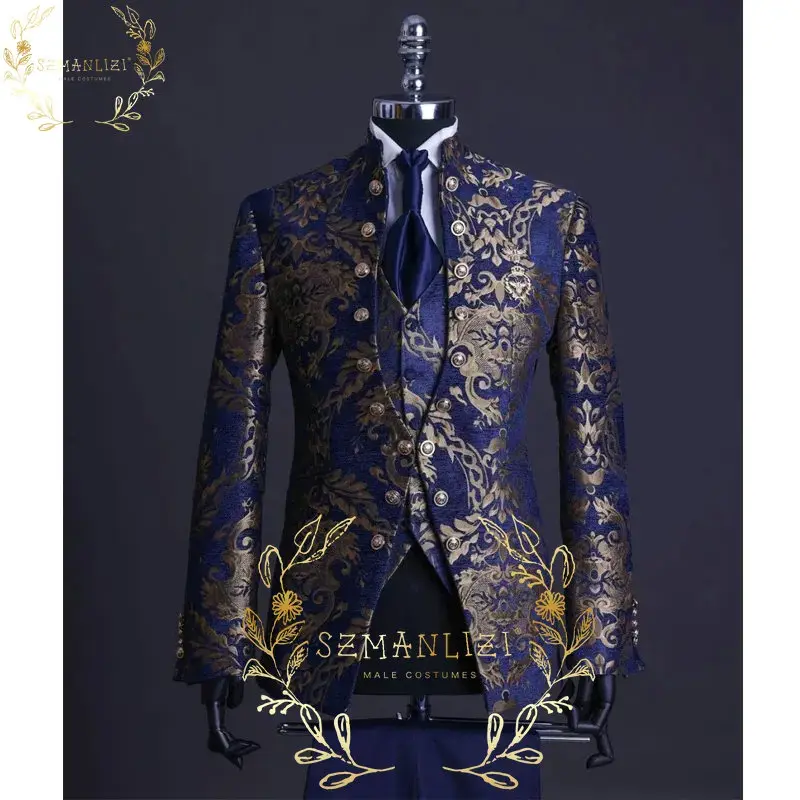 Miniatura: Fashion Wedding Tuxedos Men Suits Floral Pattern One Button Shawl Lapel Size 38