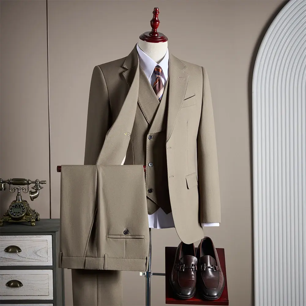 High-End Men's Wool Suit Set, Fashionable and Cool Solid Colour Size M