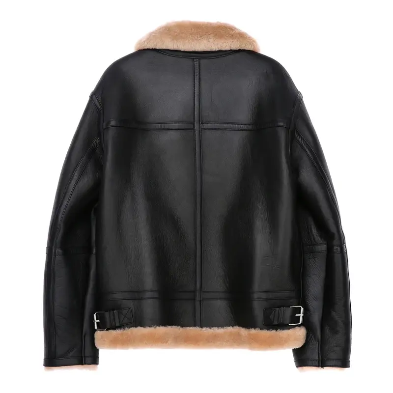Thumbnail: Shearling Bomber Jacket Leather and Fur Integrated Men's Jacket Winter