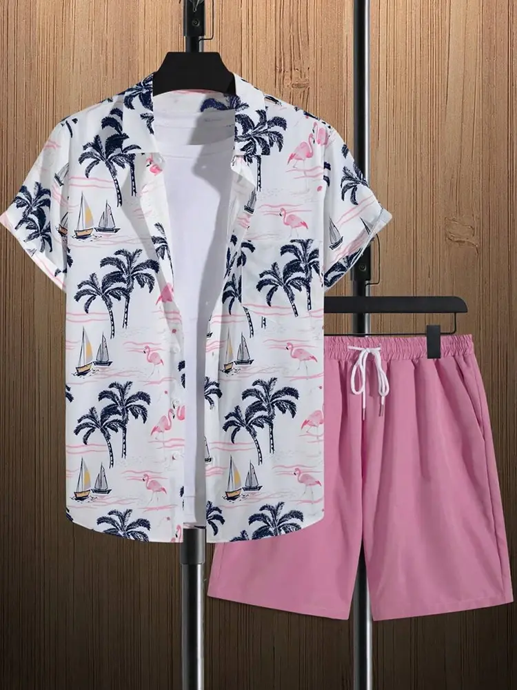 Miniaturbild: 2025 New Summer Casual Men's Shirt and Beach Shorts Set Size M