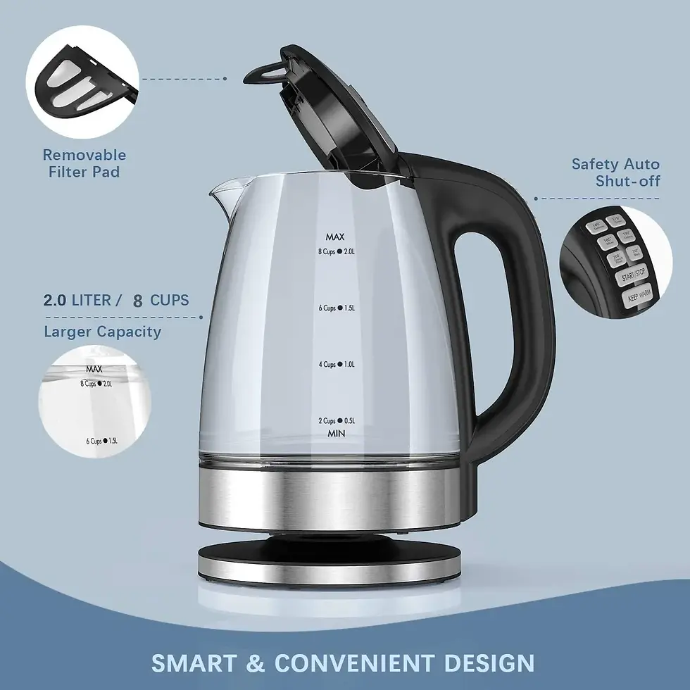 Thumbnail: DEVISIB Electric Glass Kettle, 2200W Fast Boiling, Temperature Control