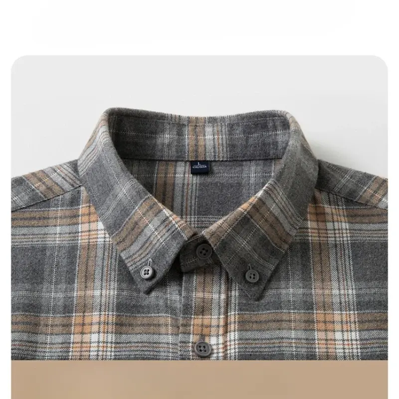 Thumbnail: 100% Cotton Flannel Shirt Men's, Plaid Casual Jacket, Anti-wrinkle Size L