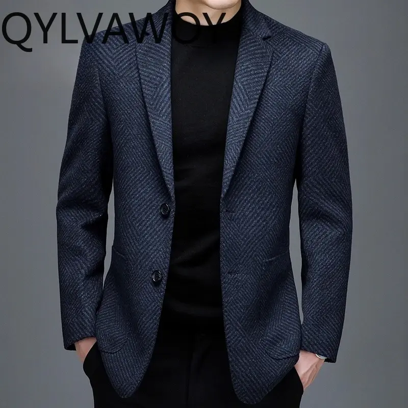 QYLVAWOY 100% Cashmere Men's Autumn Winter Business Wool Suit Jacket