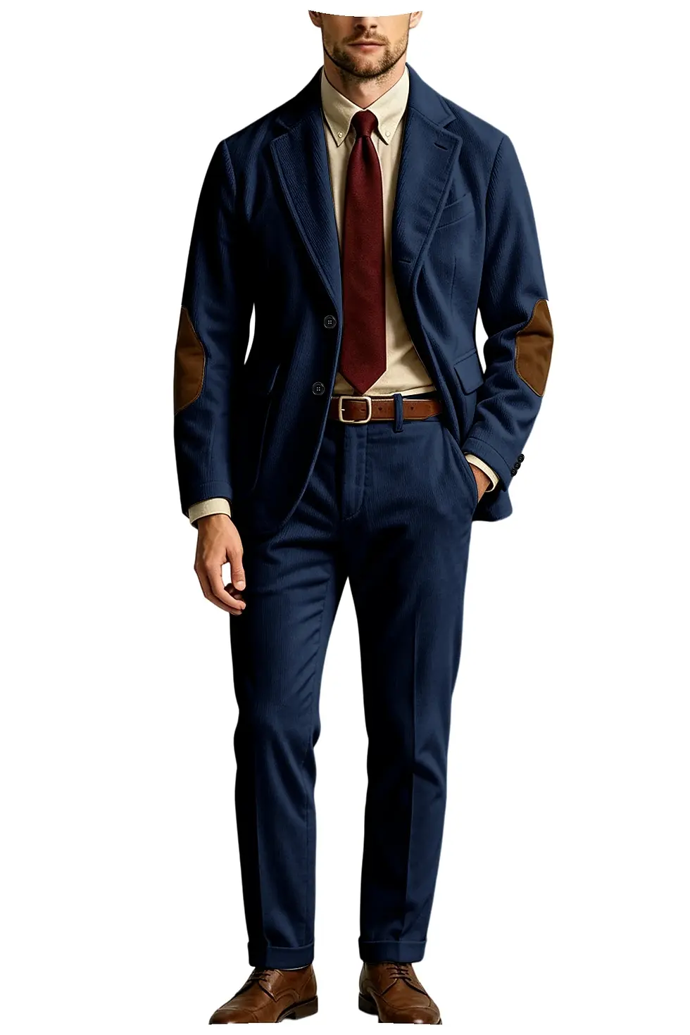 縮圖：Men's Corduroy 2-Piece Suit With Elbow Patches Blazer and Pants