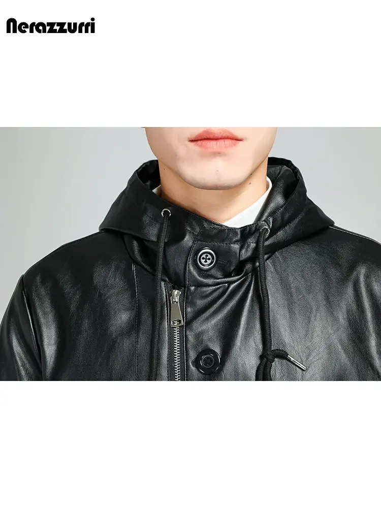 Miniaturebillede: Nerazzurri Autumn Long Waterproof Black Soft Pu Leather