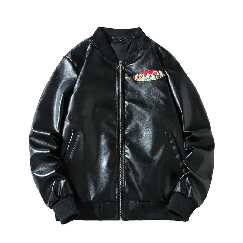 Miniaturebillede: Yokosuka Autumn Leather Jacket Embroidery Osei Fashion Coat Size M