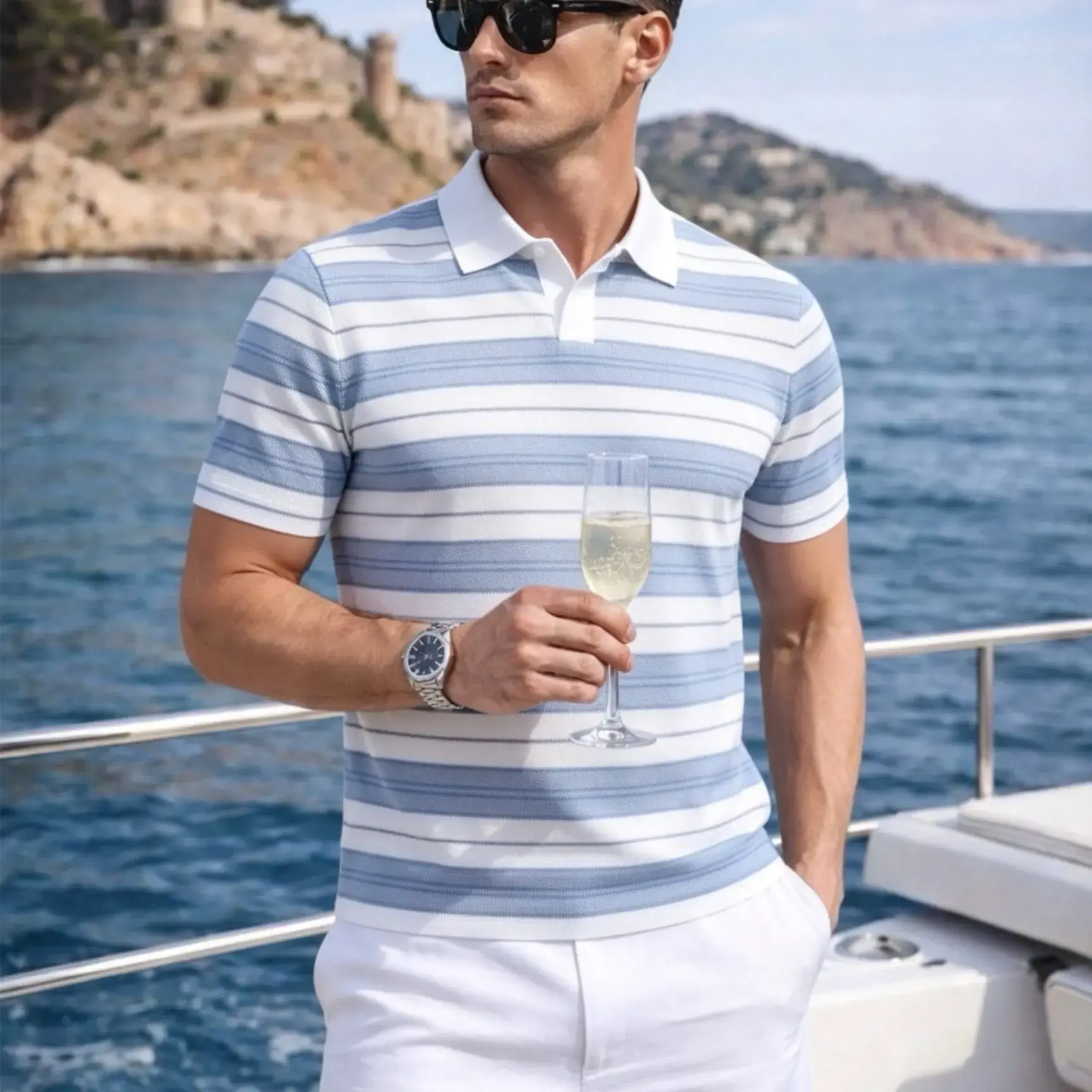 British Style Lapel Polo Shirt for Men Summer Short Sleeve
