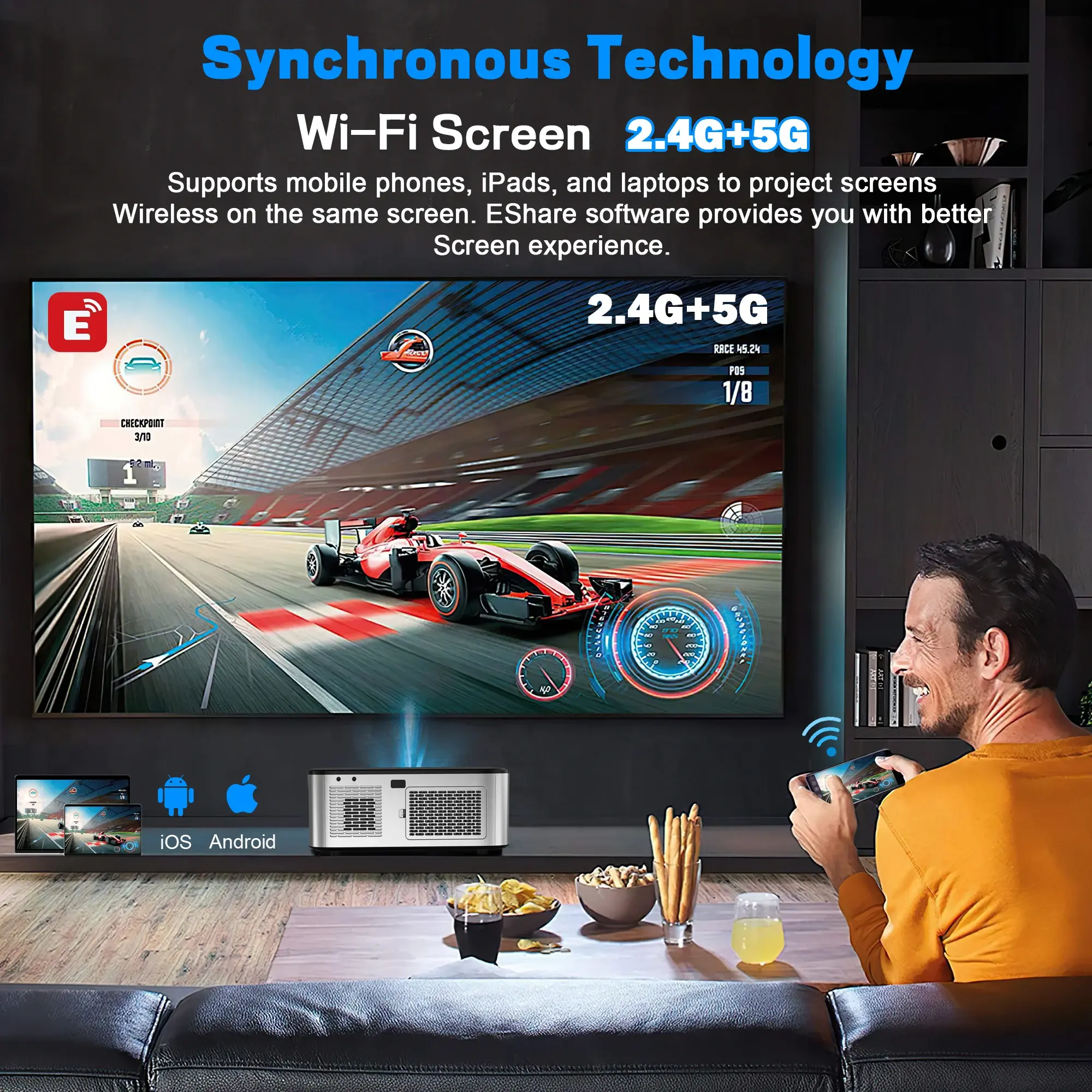 HORLAT 4K LED Cinema Projector with Bluetooth & WiFi