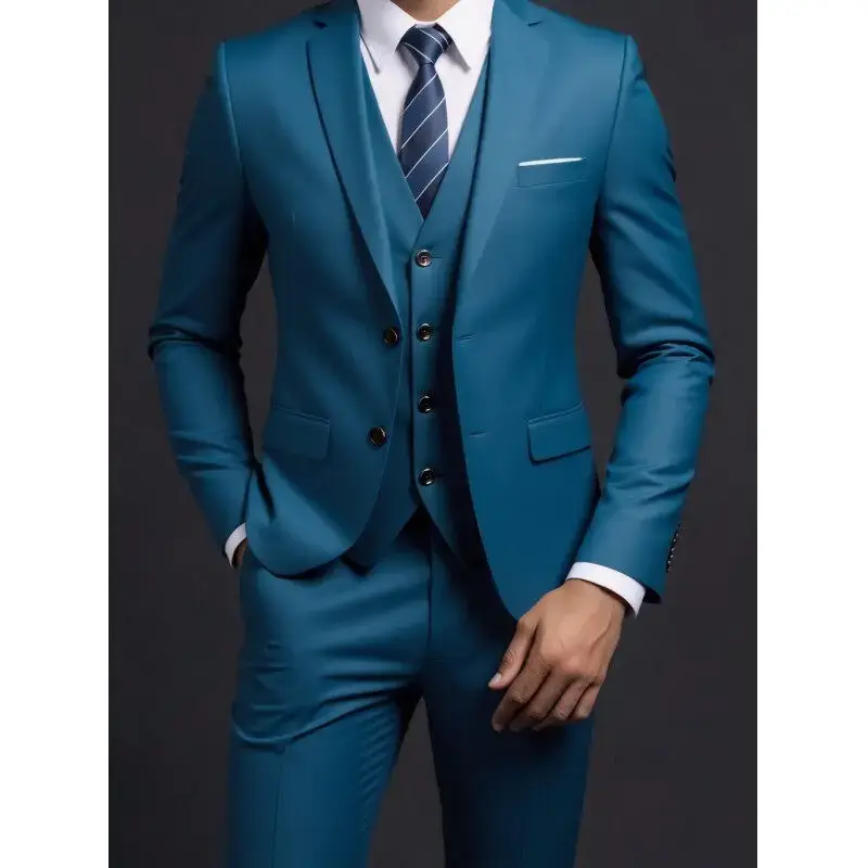 Thumbnail: Men's Three-Piece Business Suit Polyester Viscose Formal Wear Size m