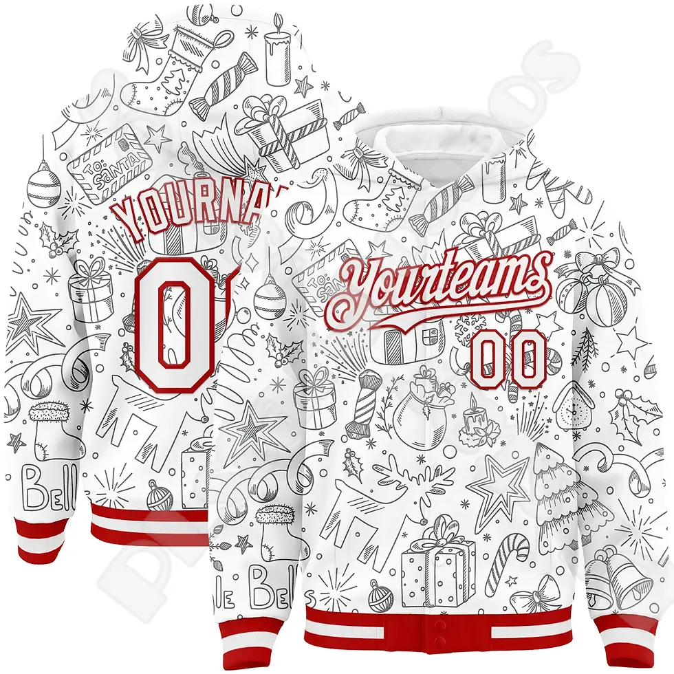 縮圖：Red and brown varsity jacket yourteam text on fronr