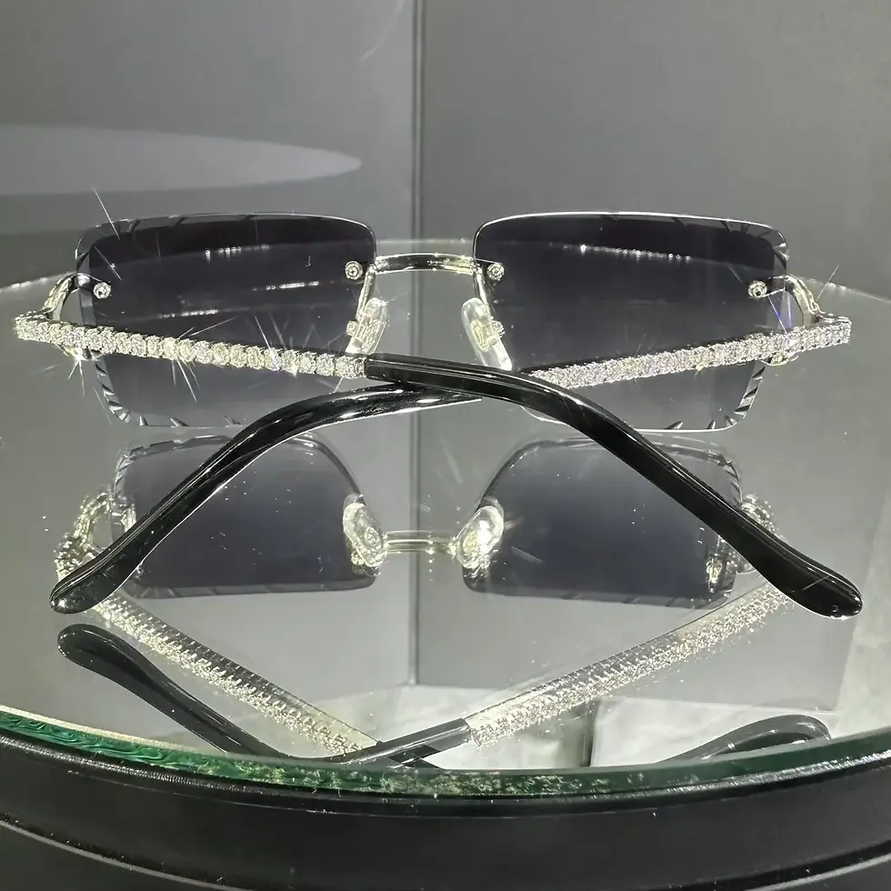 Thumbnail: Oversized Square Rimless Sunglasses With Crystal Decor Bridge