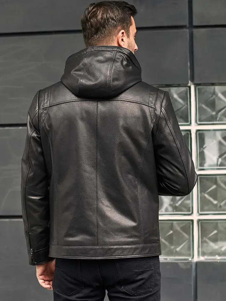Thumbnail: Denny&Dora Men's Sheepskin Jacket - Imported Black Hooded Mink