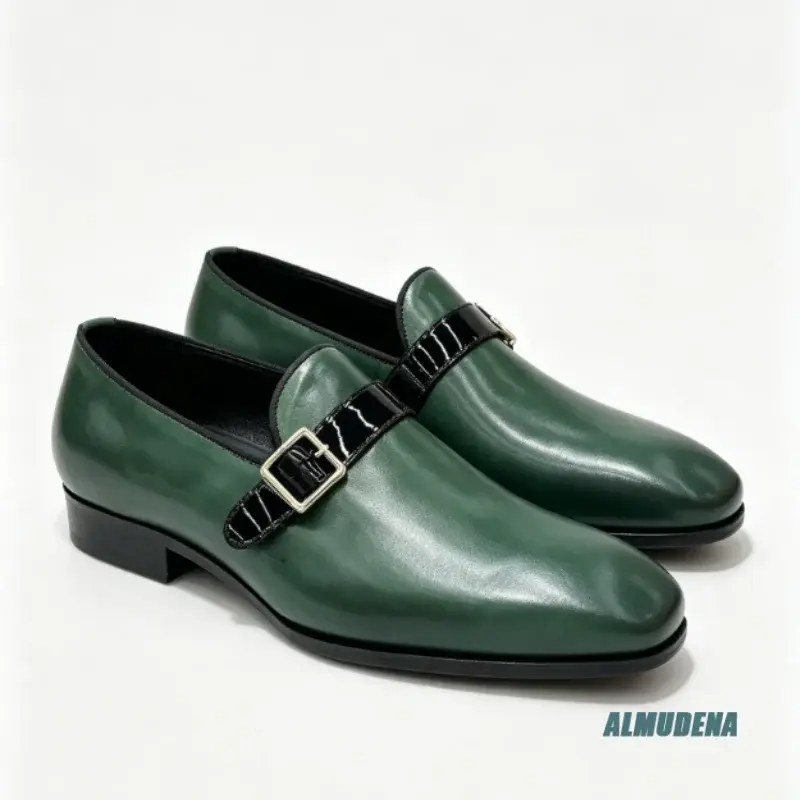 Miniatura: Trendy Men's Slip on Monk Shoes Glossy Patent Faux Leather