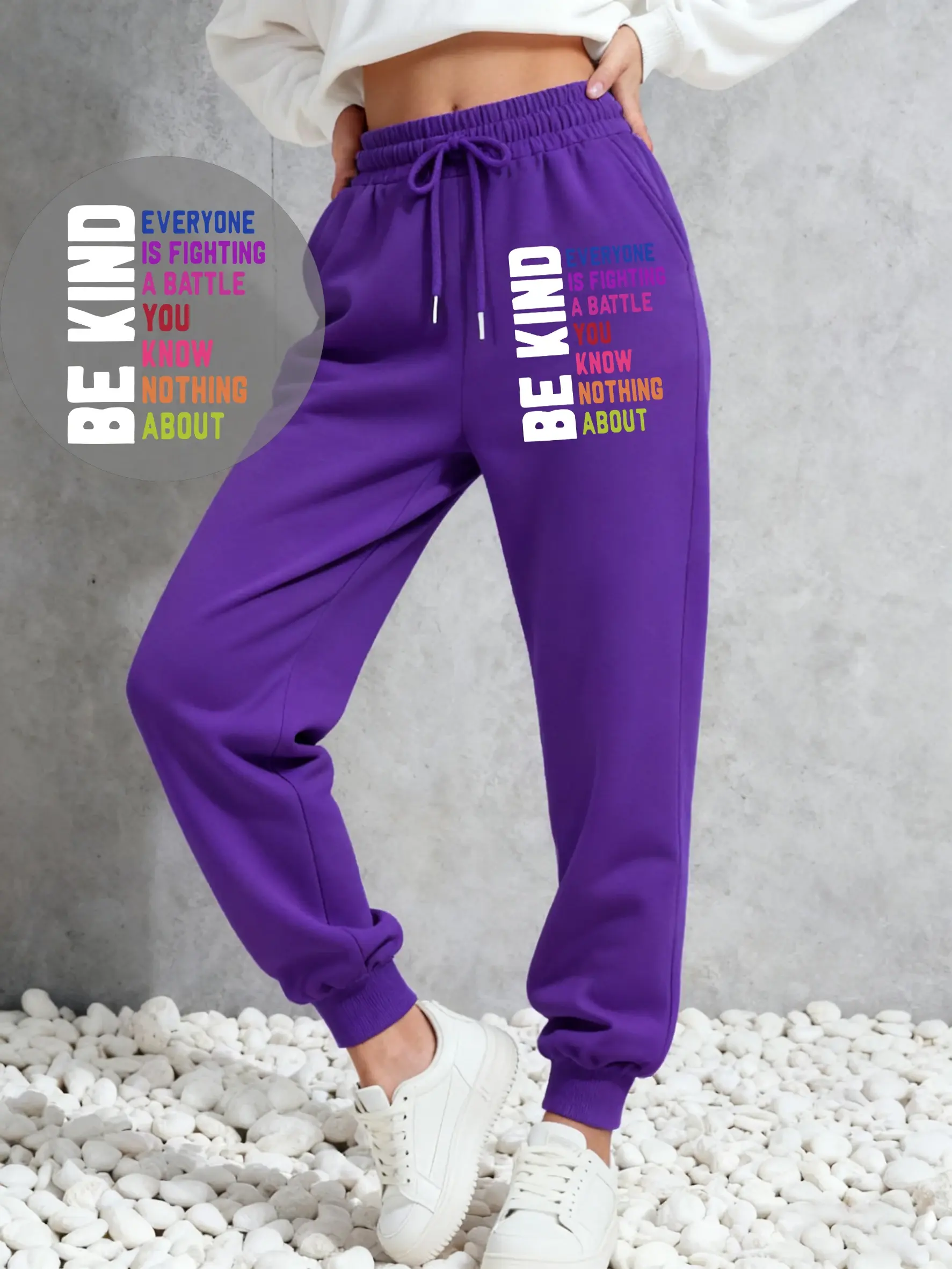 Be Kind Colorful Art Letter Prints Womens Sweatpants Fleece Trousers