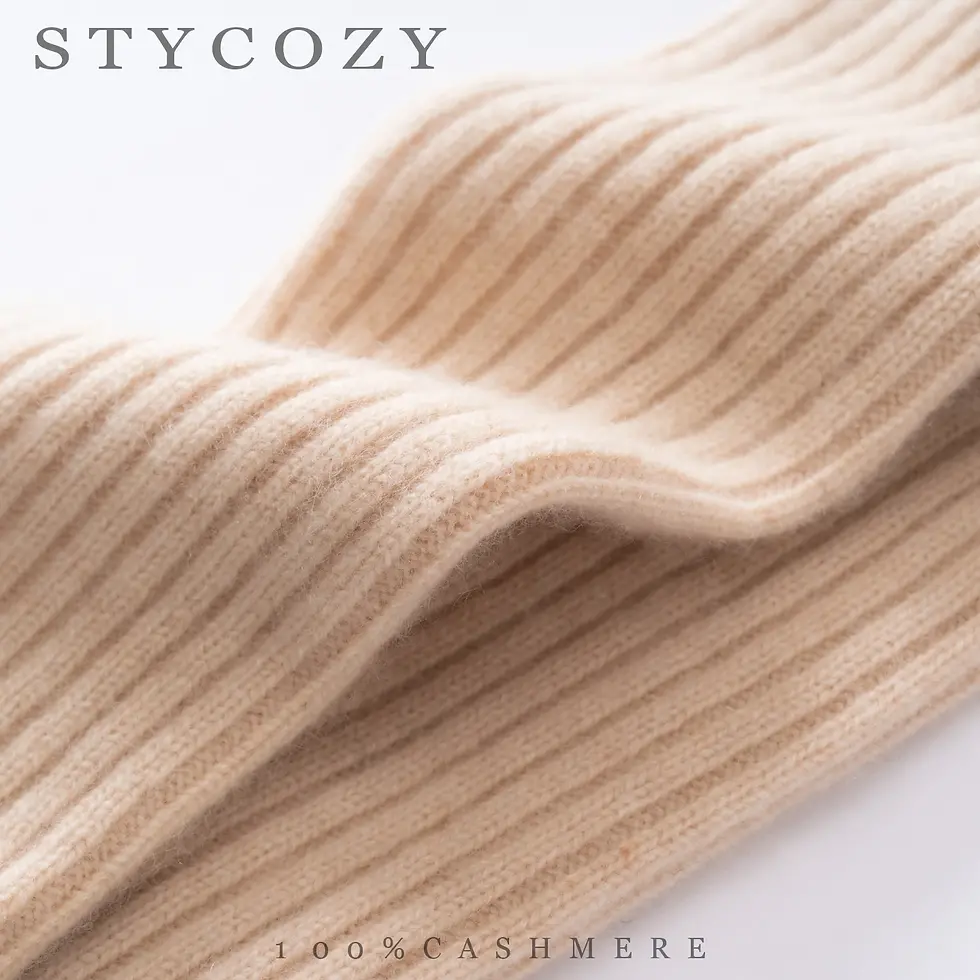 縮圖：100% Cashmere Striped Knit Fingerless Arm Warmers for Women