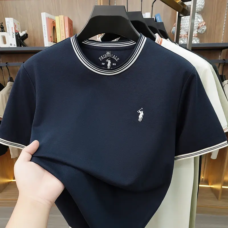 Miniatura: Summer New Cotton Men's Light Luxury Embroidered Short Sleeved Top