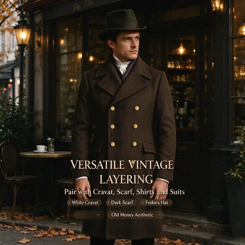 Miniaturbild: Men's Wool Blend Double Breasted Long Overcoat With Gold Buttons