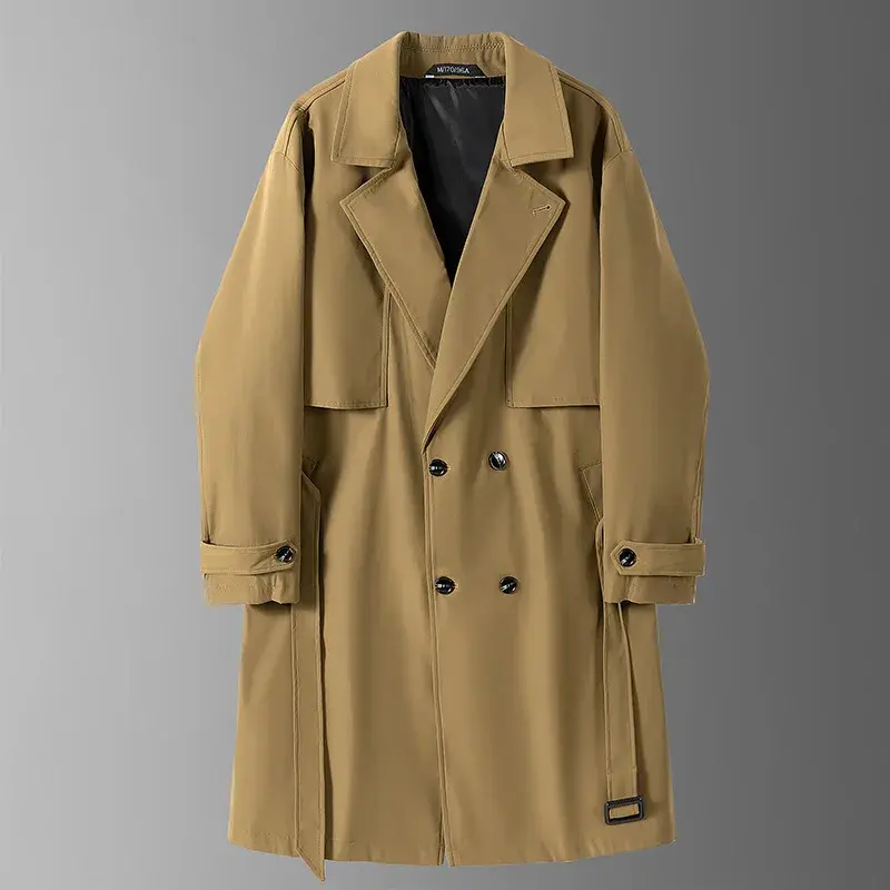 Miniatura: military green slim fit double breasted trench coat