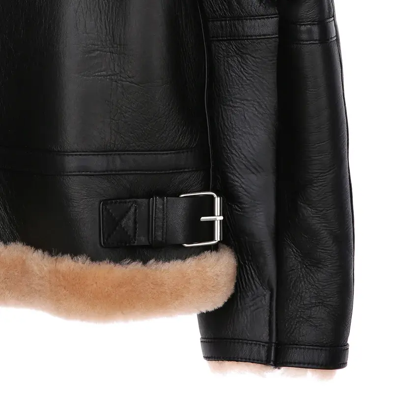 Thumbnail: Shearling Bomber Jacket Leather and Fur Integrated Men's Jacket Winter