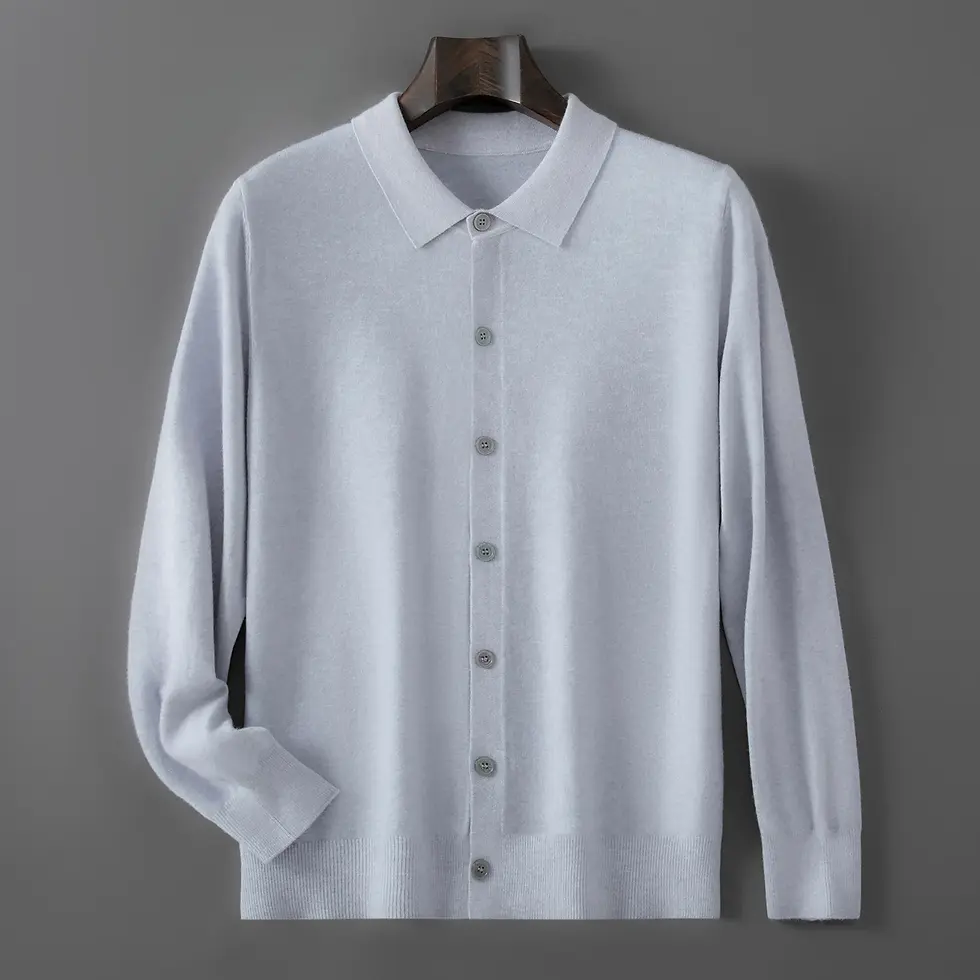 Thumbnail: Men's 100% Merino Wool Knit Sweater Cardigan with Shirt Collar