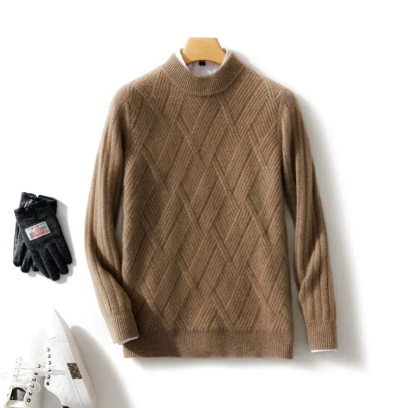 Thumbnail: Men's Thickened Wool Knit O-Neck Pullover Sweater for Autumn Winter