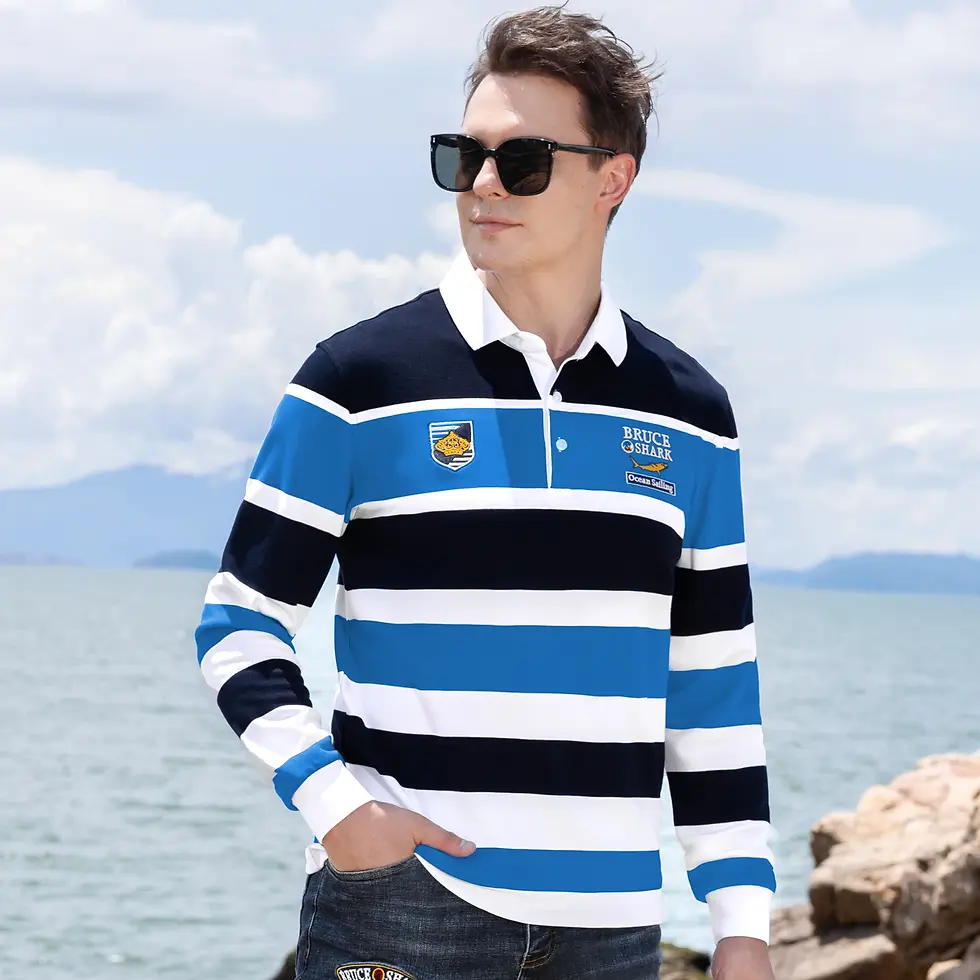 縮圖：Men's Striped Thick Cotton Four Season Polo Shirt Size S