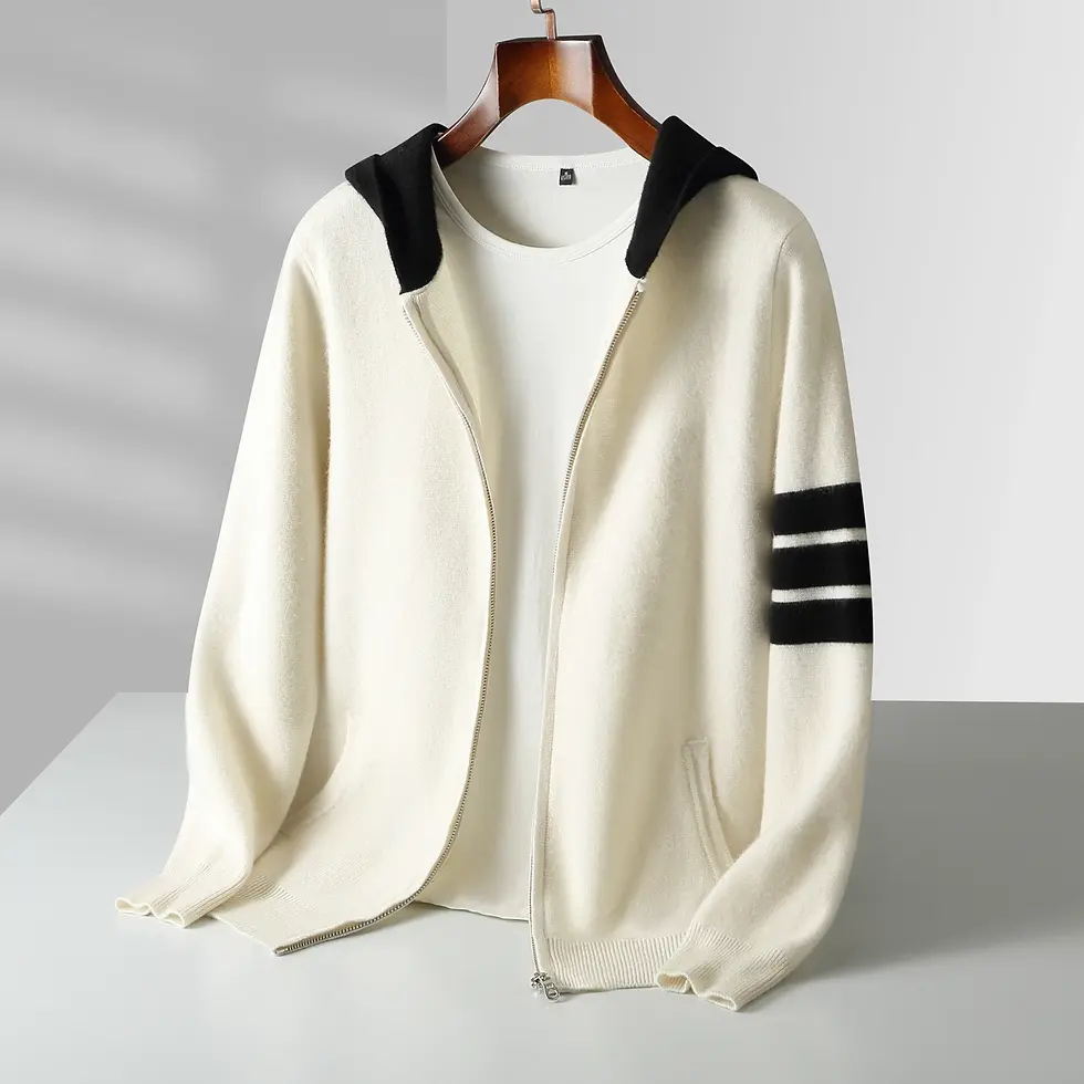 Thumbnail: Men's Merino Wool Zipper Hoodie Cardigan Thick Knit Sweater