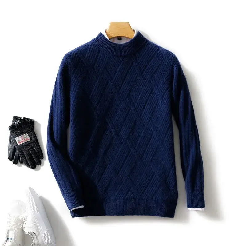 Miniaturebillede: Men's Thickened Wool Knit O-Neck Pullover Sweater for Autumn Winter