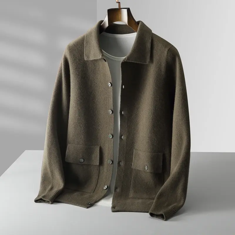 Thumbnail: Men's 100% Merino Wool Cardigan Autumn Winter Cashmere