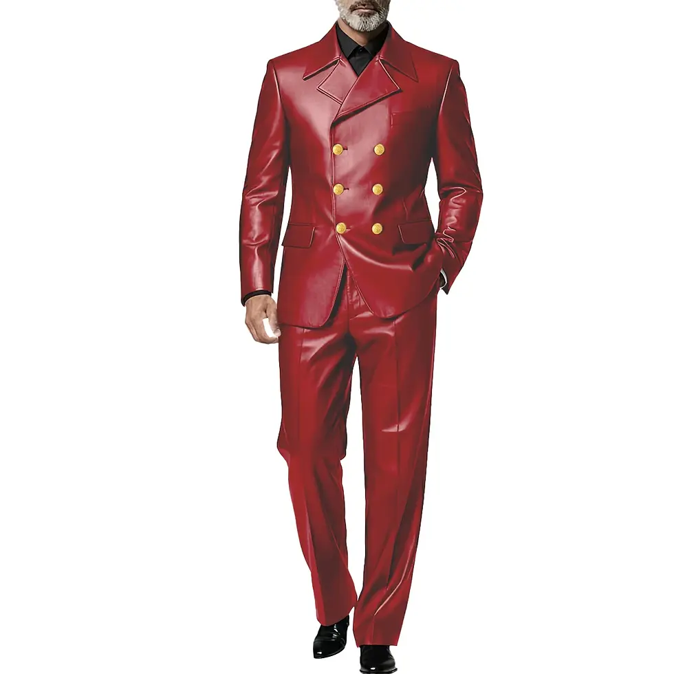 Thumbnail: Men's Leather 2 Piece Suit Retro Double Breasted Peak lapel