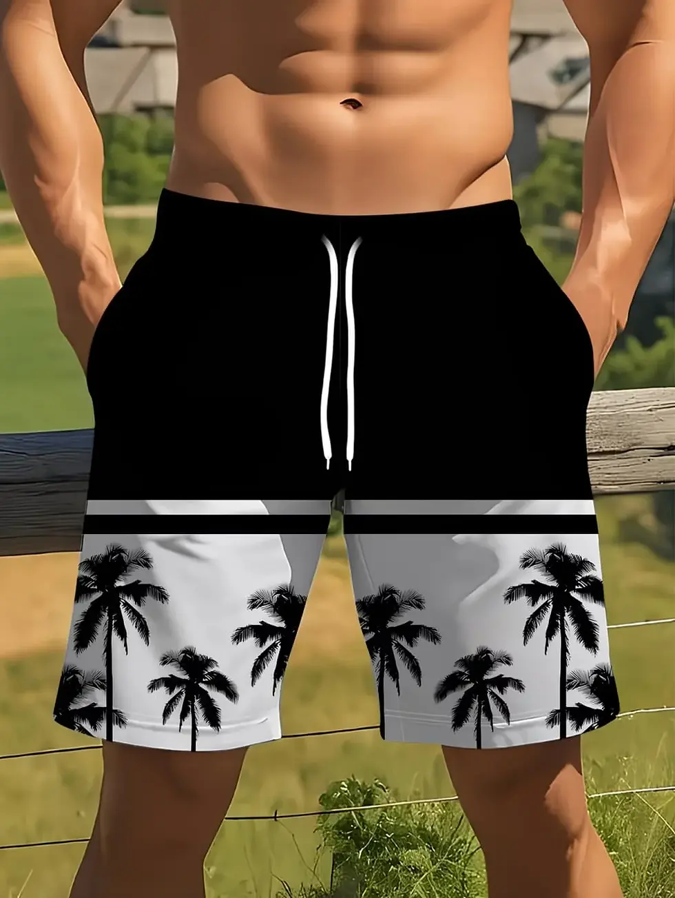 Miniatura: Summer Coconut Tree Pattern Swim Trunks for Men Fashion Beach
