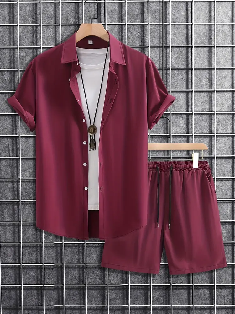 Miniaturbild: 2025 New Summer Casual Men's Shirt and Beach Shorts Set Size M