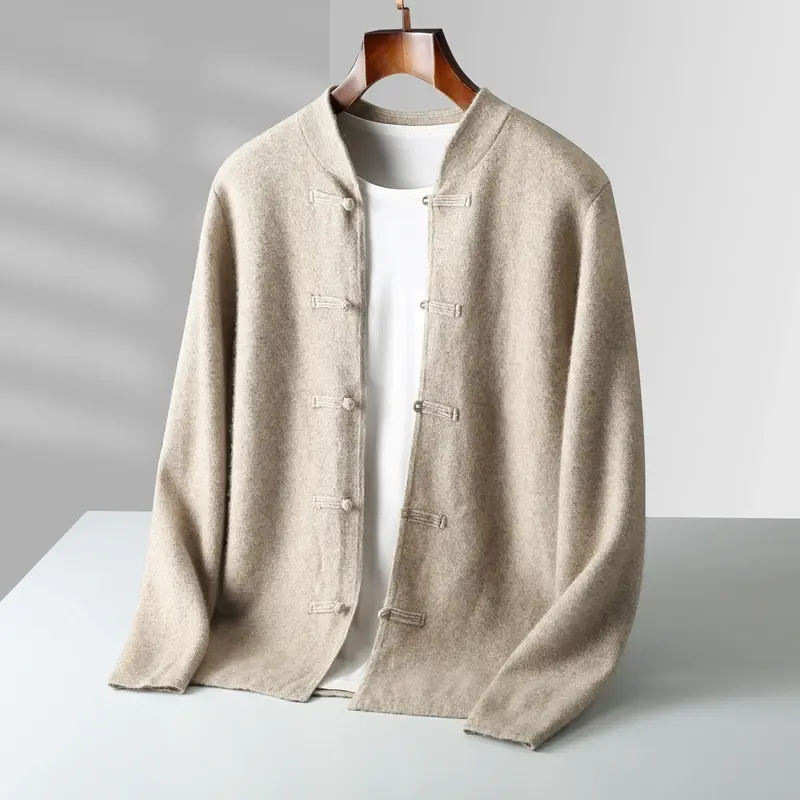 Miniatura: Men's 100% Merino Wool Knit Cardigan with Round Neck and Buttons